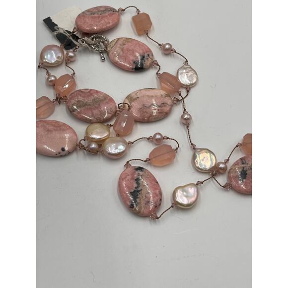 Margo Morrison Rhodonite, Opal, Pink Chalcedony, Pink White Pearl 925 Necklace - Picture 10 of 11